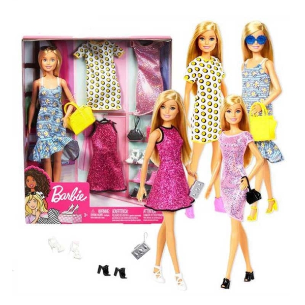 Poupée Barbie stylé complet pour fille, dans une boite avec des vêtement de rechange