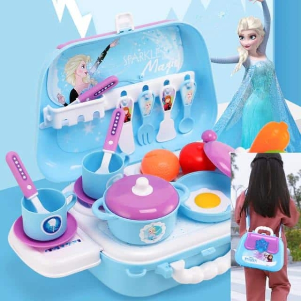 Coffret d’ustensiles de cuisine Reine des neiges pour fille dans une boite bleu