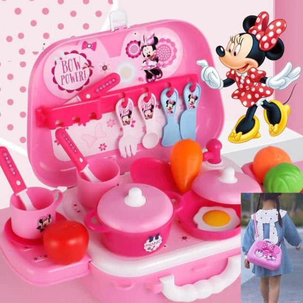 Kit de cuisine Minnie Mouse pour fille complet dans une boite, couleurs roses, orange et rose