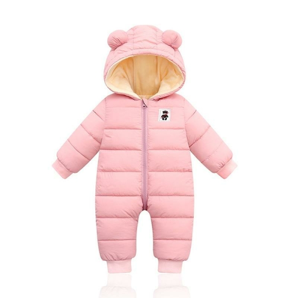 Polyester Coton Combinaison Neige Bébé JiAmy - Hiver Ours Rose - Capuche, Manches Longues - 3-6 Mois 3-6 Mois Rose