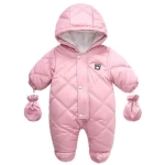 Combi-pilote rose à manches longues pour fille avec gants intégrés