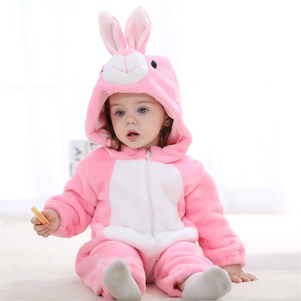 Combi pilote pour fille en forme de lapins mignons rose et blanc à la mode