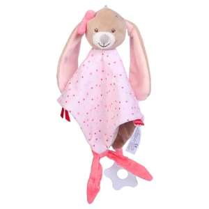 Doudou hochet en forme de lapin rose pour fille à la mode