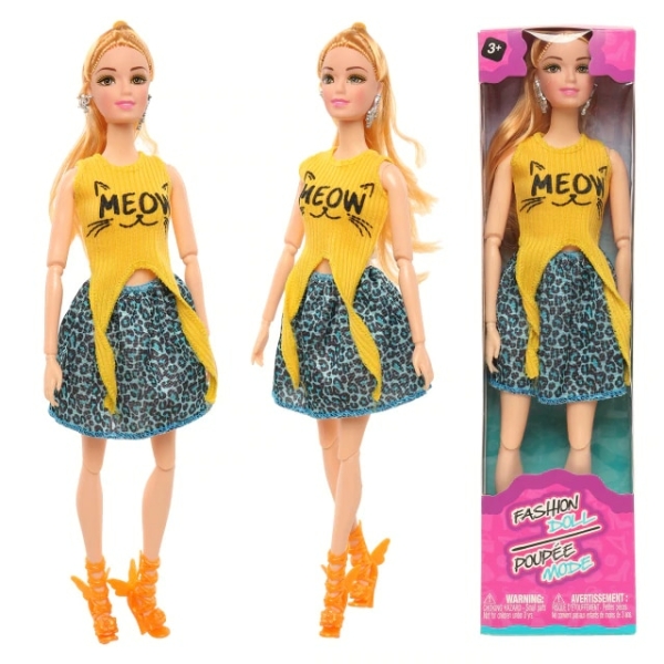 Poupée style Barbie avec vêtement à motif chat pour fille à la mode avec une boite