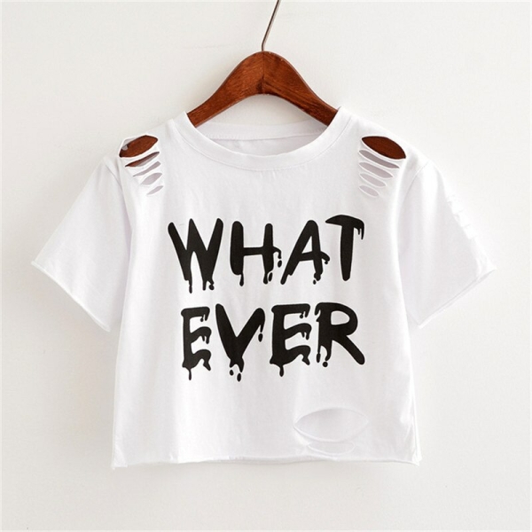 T-shirt crop top blanc à la mode pour fille avec lettre imprimé