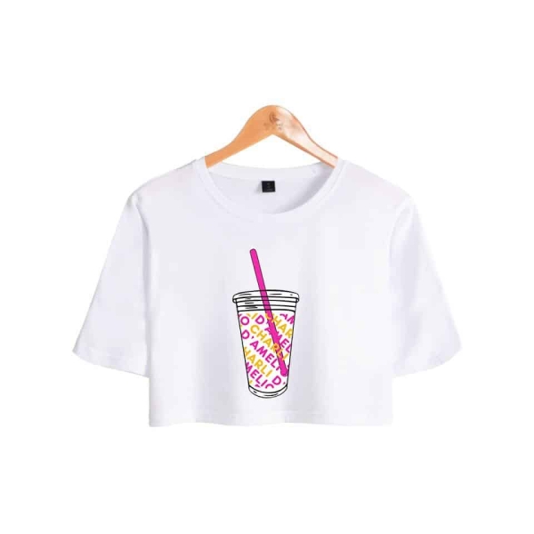 T-shirt crop-top léger avec une image de verre imprimé pour fille