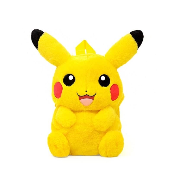 Sac à dos en peluche Pikachu pour fille jaune, noir et rouge