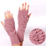 Gants tricotés roses sans doigts à la mode pour fille