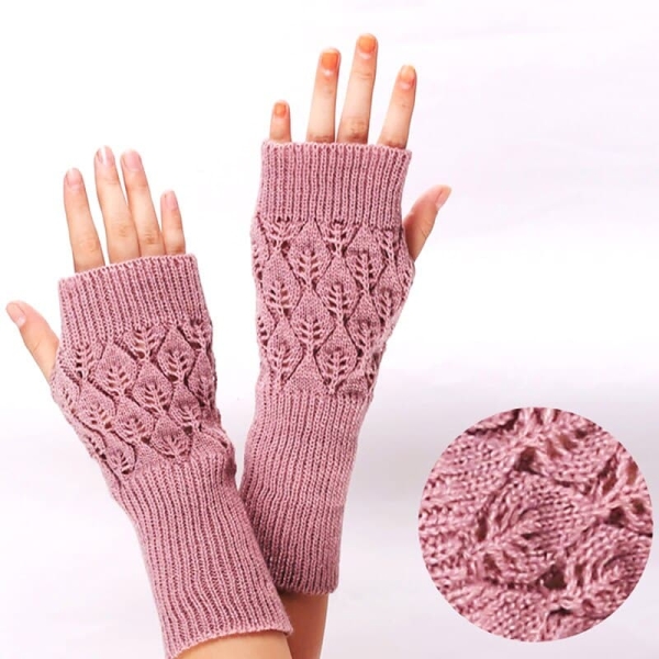 Gants tricotés roses sans doigts à la mode pour fille