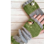Élégant gant à demi-doigts pour fille à la mode , vert et gris