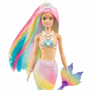 Poupée sirène Barbie pour fille multicolore qui porte un collier blanche