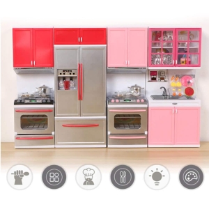 2 meubles de cuisine pour maison de poupée rouge et rose
