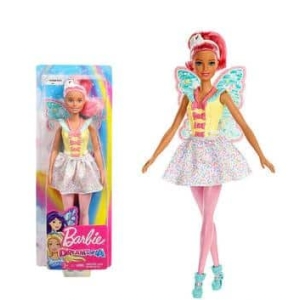 Fée poupée Barbie pour fille qui porte une robe blanche et une botte bleue