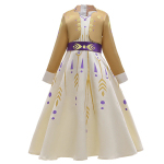 Robe Anna Reine des Neiges beige à manches longues et ceinture violette