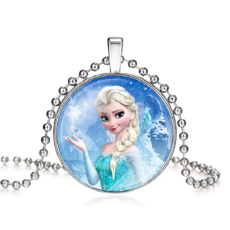 Collier avec pendentif de forme ronde représentant Elsa de la Reine des Neiges