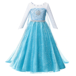 Robe de princesse Reine des Neiges bleue à manches longues, avec détails pailletés