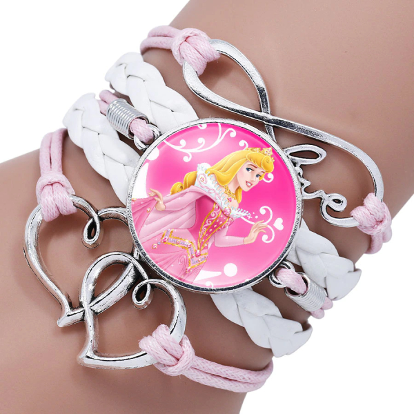 Bracelet rose et blanc tressé avec photo de la Belle au bois Dormant