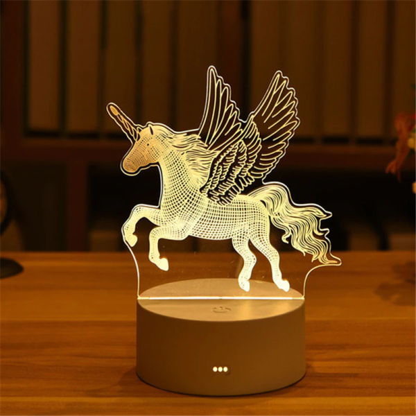 Veilleuse d'ambiance à motif Licorne en style 3D pour fille à la mode dans une maison