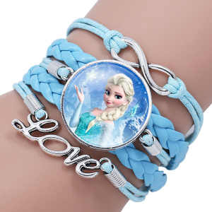 Bracelet bleu large avec photo d'Elsa la Reine des Neiges