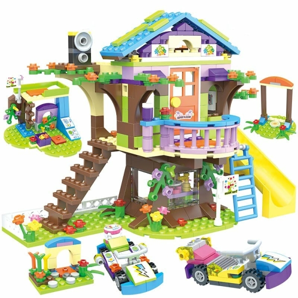 Briques de construction maison avec jardin pour fille.