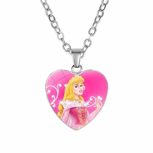 Collier pendentif en cœur avec image de Princesse couleur rose pour fille