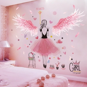 Autocollant mural à motif princesse pour chambre fille à la mode dans une chambre