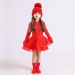 Robe d’hiver à manches longues rouge pour fille à la mode