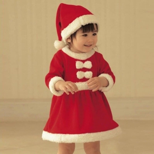 Robe costume de noël pour fille complet rouge et blanc