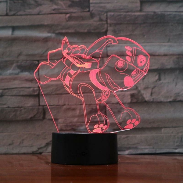 Lampe LED 3D Zuma de Pat Patrouille pour fille sur une table dans une maison