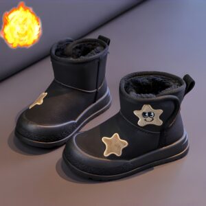 Bottes d'hiver imperméables en peluche ultralégères pour filles en noir