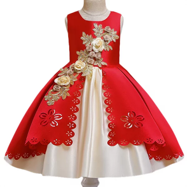Robe princesse avec fleurs brodées pour fille Rouge au vin