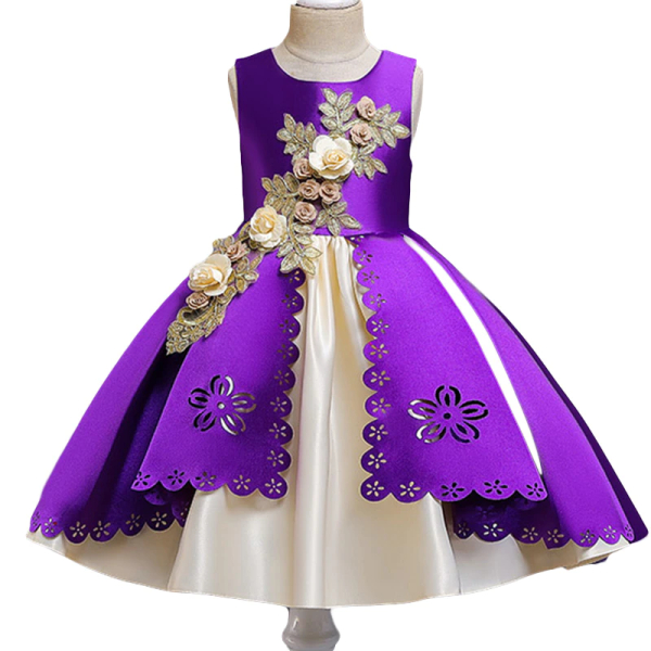 Robe princesse avec fleurs brodées pour fille Violet 1