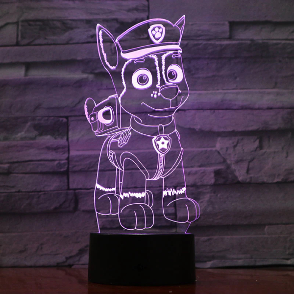 Lampe LED 3D Chase Pat Patrouille pour fille dans une maison