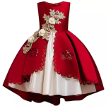 Robe princesse avec fleurs brodées pour fille rouge et blanc