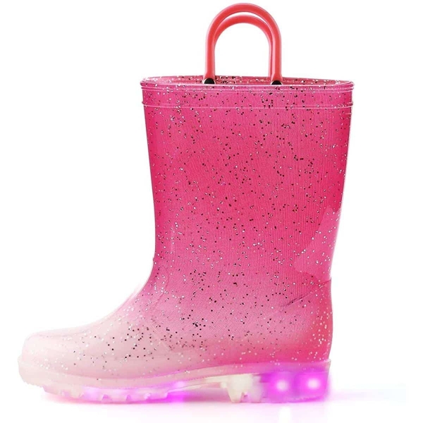 Bottes de pluie avec lumière LED pour petite fille, couleurs roses.Bonne qualité et à la mode