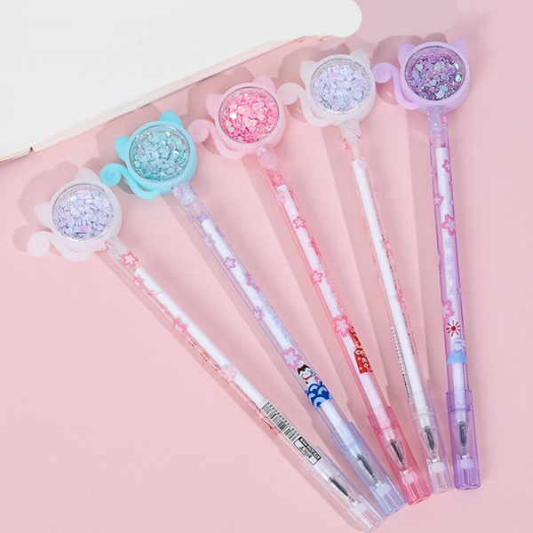 Lot de 40 stylos chats à paillette pour fille, plusieurs couleures differentes.