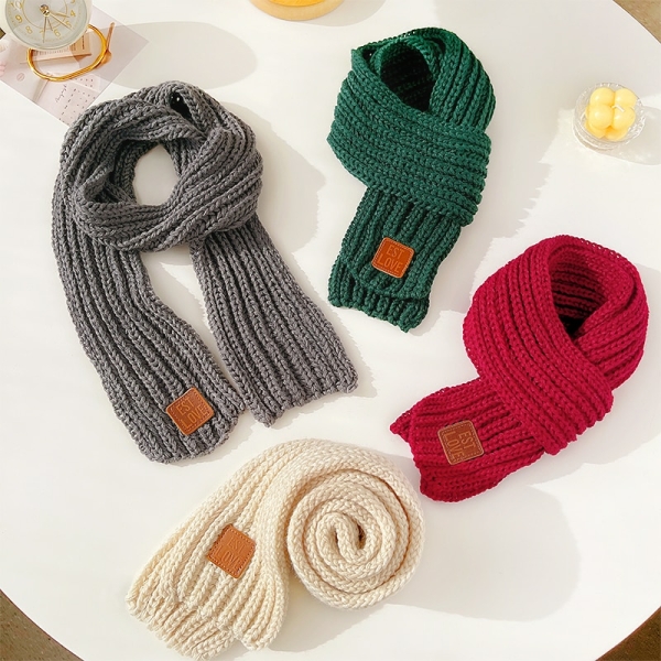 Écharpe thermique en laine tricotée en couleur unie pour enfants 49676