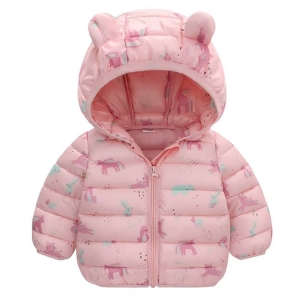 Doudoune à capuche avec des oreilles d'ours pour fillette, couleurs roses, très confortable.