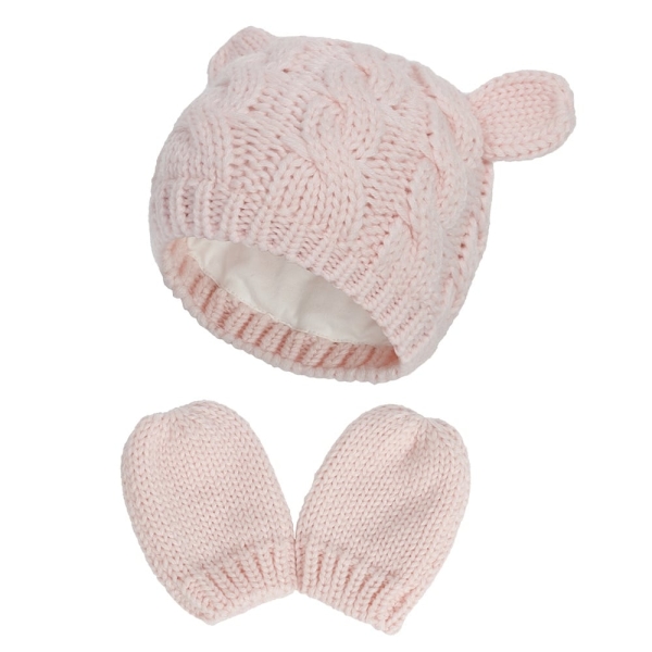 Pack spécial hiver : bonnet + moufle + écharpe douce pour bébé fille rose 2007 bilibt