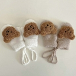Gants d'hiver épais tricotés motifs ours pour filles à plusieurs couleurs