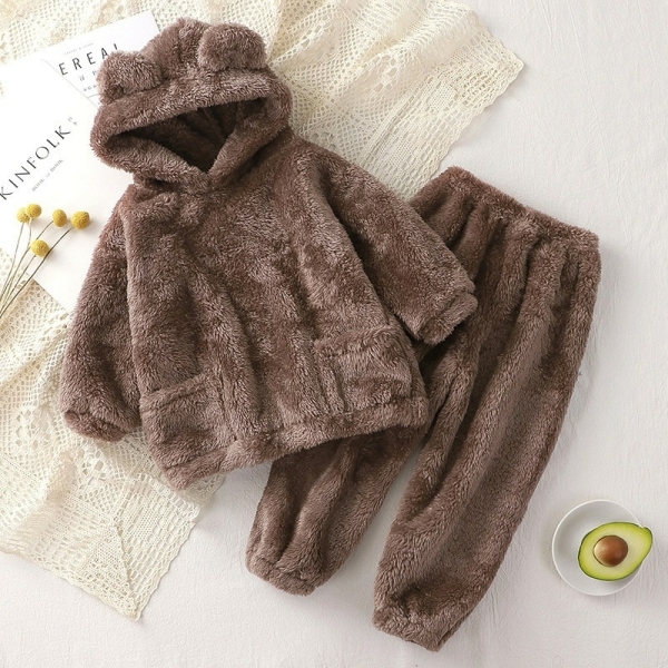 Pyjama tout doux en polaire à capuche avec des oreilles d'ours pour filles 57098 kgs5q0