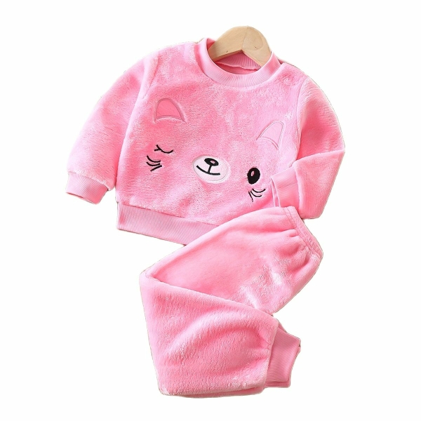 Pyjama polaire doux et chaud à motifs chat pour filles plusieurs couleurs