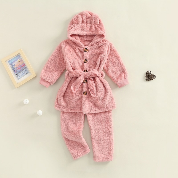 Pyjama polaire à capuche avec des oreilles d'ours et ceinture pour filles 58289 fcblu1