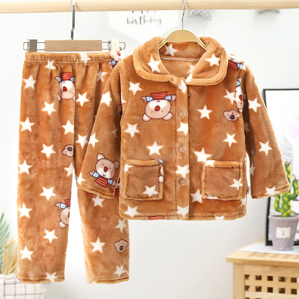 Pyjama polaire à motifs étoiles et ourson pour filles img pyjama polaire a motifs etoiles et ourson pour filles 01
