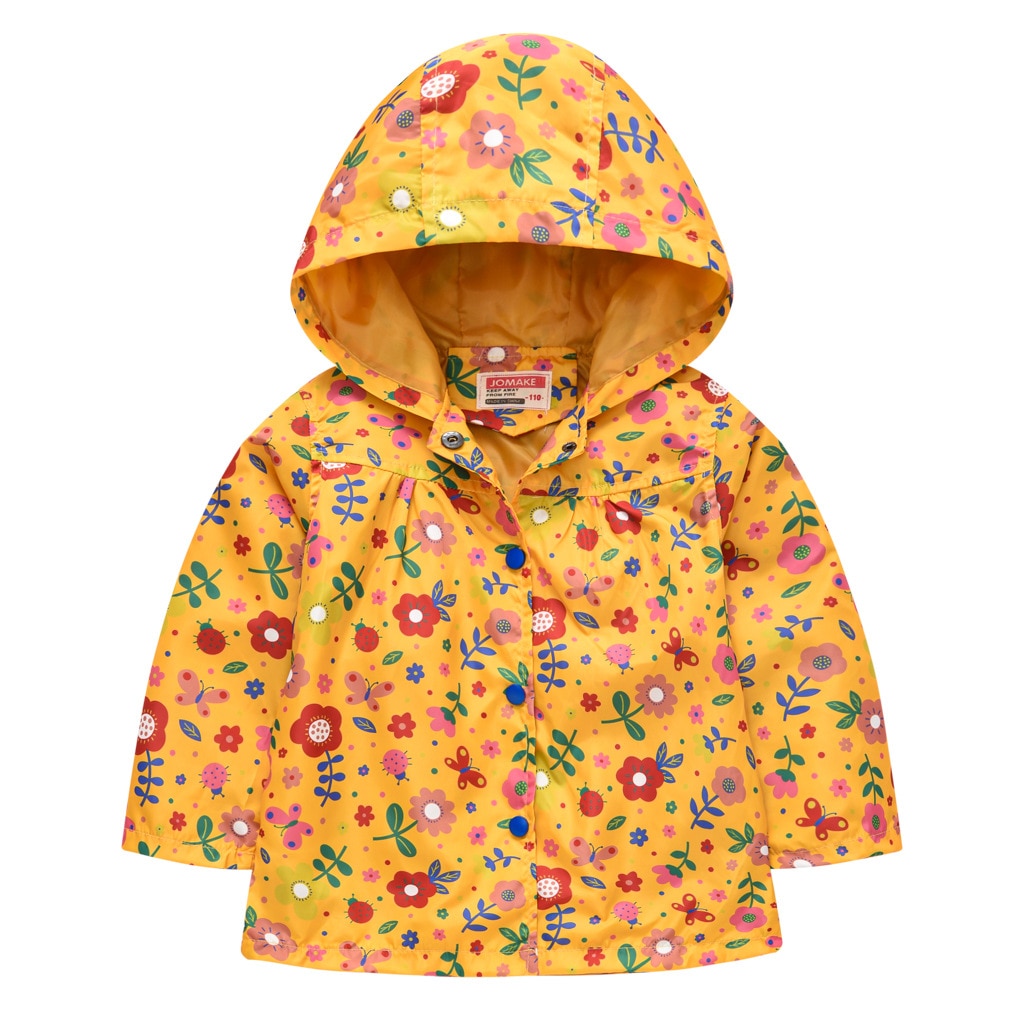 Doudoune fillette jaune à capuche à imprimé floral