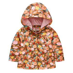 Doudoune fillette marron à capuche à imprimé floral