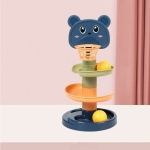Toboggan 3 étages avec tête d'ourson au sommet et panier de basket rampes de couleurs pour faire descendre des balles jaunes