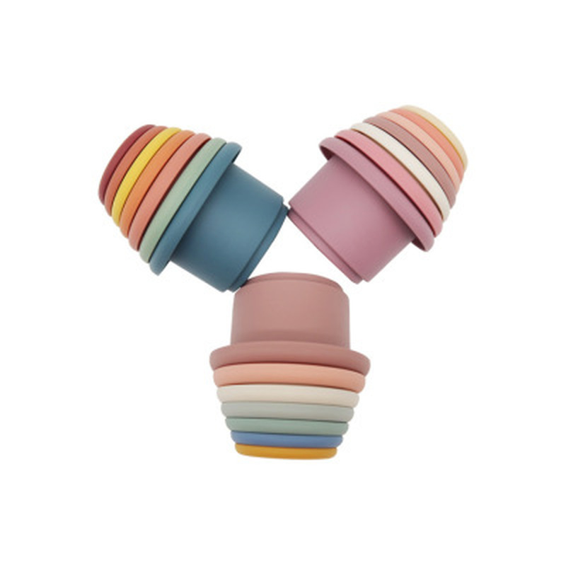 Jeux d'éveil Montessori 3 séries de gobelets colorées rose, marron, bleu empiler