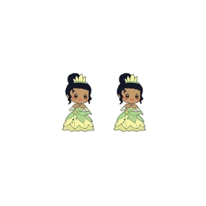 Boucles d'oreilles représentant la princesse Tiana, sur fond blanc
