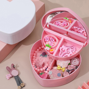 Boîte à bijoux en forme de cœur pour fille rose avec plusieurs bijoux
